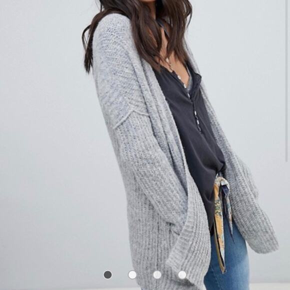 Free People Gray Alpaca Knit Open Front lightweight Cardi Cardigan - Picture 4 of 5